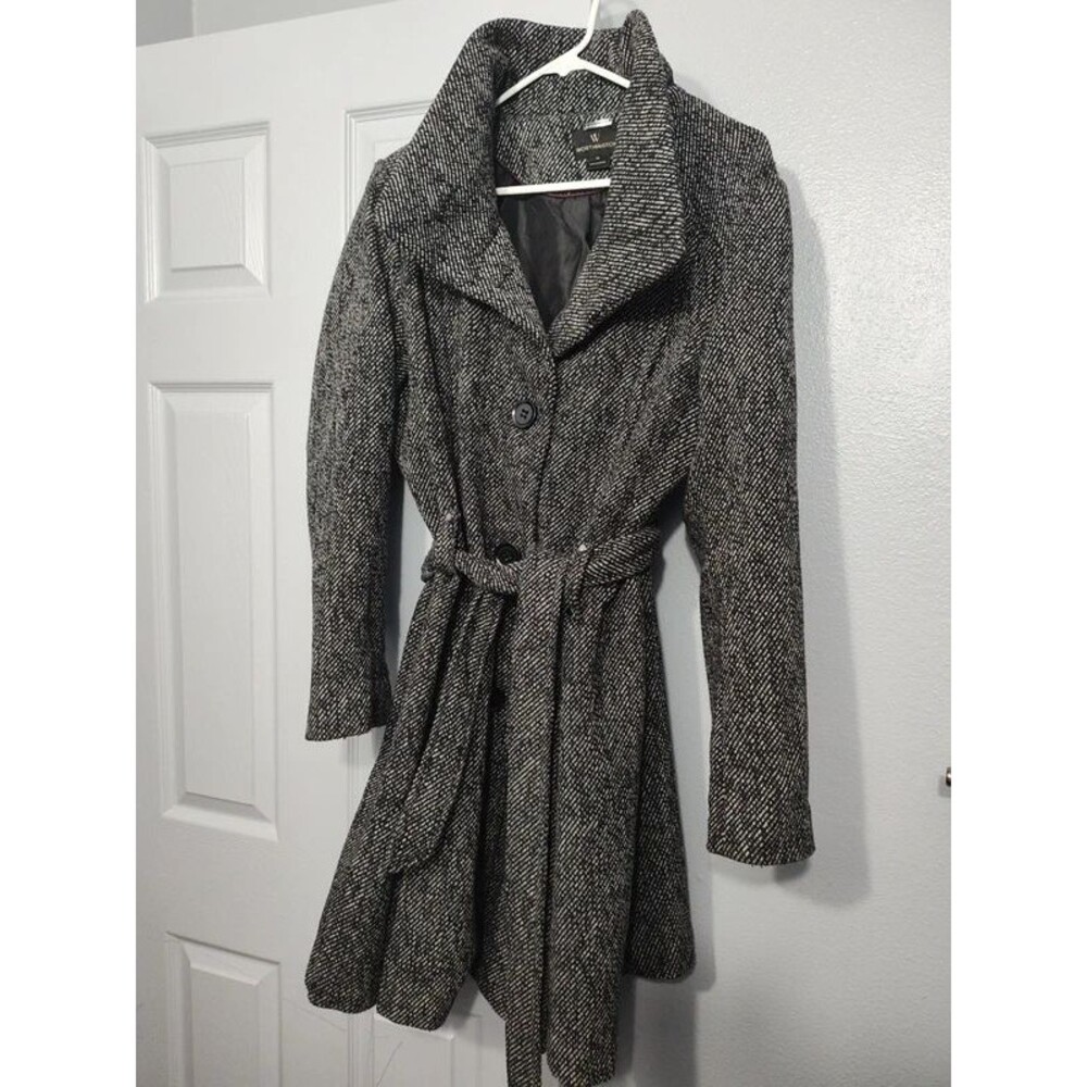 Worthington wool black white peacoat overcoat coat women's belt pockets XL